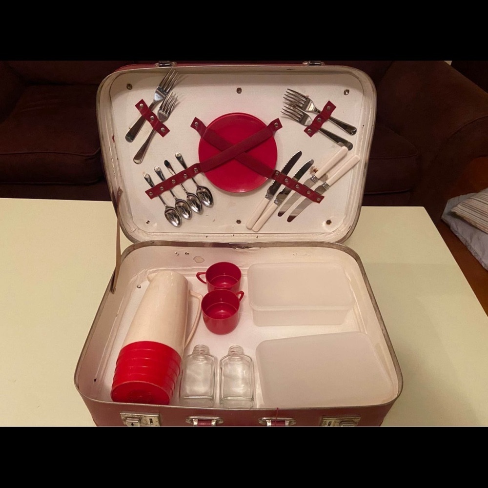 Red and Gray Travel Suitcase